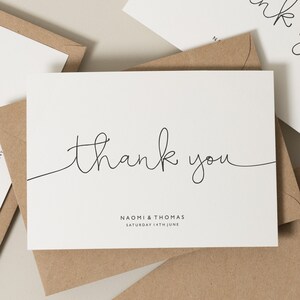 Modern Wedding Thank You Card, Wedding Thank You Card Pack, Simple Thank You Cards, Personalised, Includes Envelopes 'Naomi'