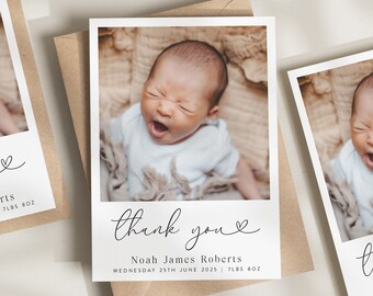 Neues Baby-Dankeschön-Karten, personalisierte neues Baby-Dankeschönkarten, Dankespostkarte, einfaches Baby-Dankeschön, Baby-Dankeschönkarten Foto