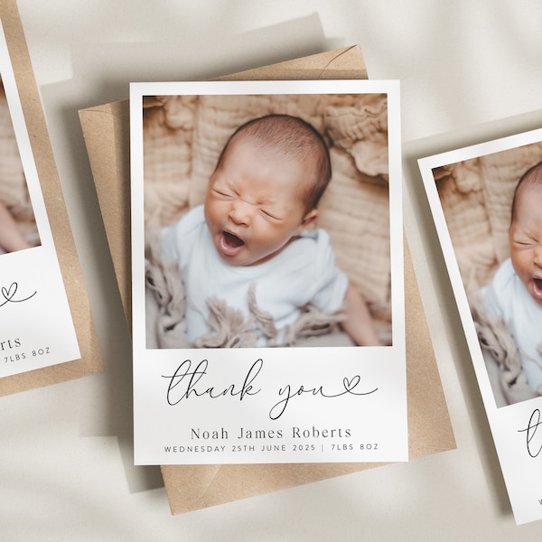 New Baby Thank You Cards, Personalised New Baby Thank You Cards, Thank You Postcard, Simple Baby Thank You, Baby Thank You Cards Photo