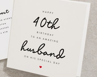 Happy 40th Birthday To An Amazing Husband On HIs Special Day, Husband 40th Birthday Card, For Him Birthday Card, Husband, Hubby BC530