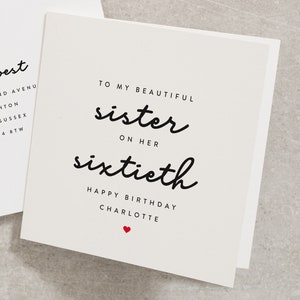 Sister 60th Birthday Card, Sister To My Beautiful Sister On Her Sixtieth, Happy Birthday, Any Name, Sibling Birthday Card, 60th, 60 BC602
