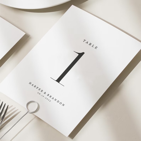 Modern Table Numbers, Reception Table Numbers, Simple Table Number Cards, Wedding Table Numbers, Elegant Table Number 'Harper'