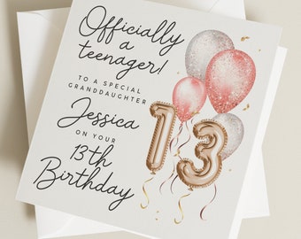 Carte de 13e anniversaire pour fille, carte d'anniversaire personnalisée pour adolescent, cadeau de 13e anniversaire pour fille, treizième carte pour petite-fille, soeur, amie