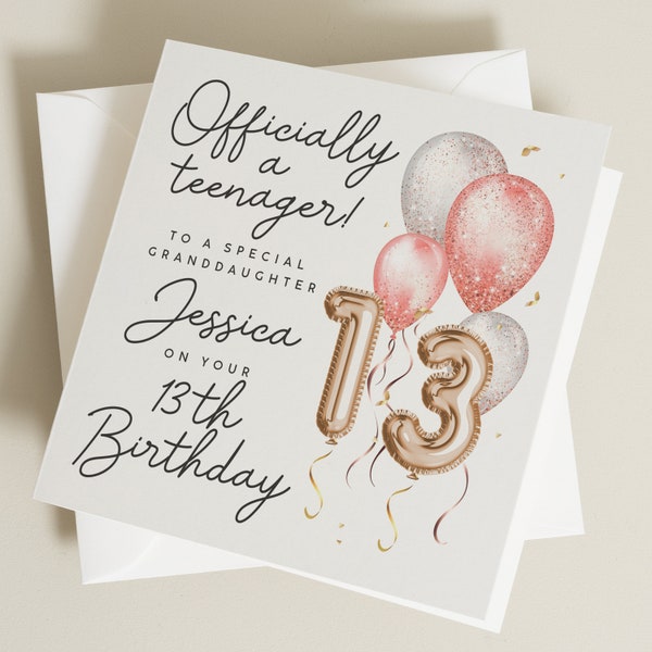 Carte de 13e anniversaire pour fille, carte d'anniversaire personnalisée pour adolescent, cadeau de 13e anniversaire pour fille, treizième carte pour petite-fille, soeur, amie