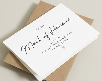 Personalised Maid Of Honour Card, To My Maid Of Honour On My Wedding Day, Thank You Maid Of Honour Card, Thank You Gift For Maid Of Honour