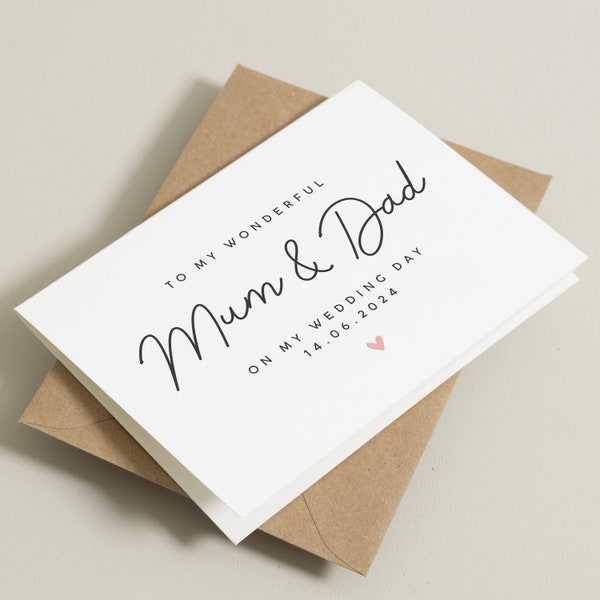 Personalised Wedding Card For Mum, For Dad, To My Mum And Dad On My Wedding Day Card, Wedding Day Card To Parents, Thank You Mum And Dad