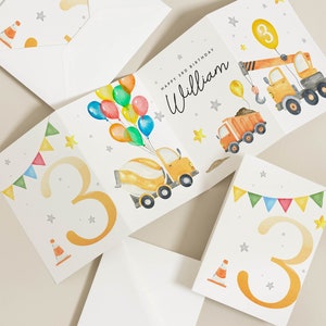 Son 3rd Birthday Card, Grandson 3rd Birthday Card, Personalised 3rd Birthday Card, Construction Birthday Card For Boy, Digger Birthday Card