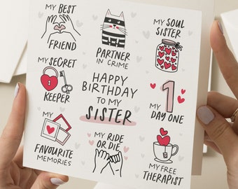 Sister Birthday Card, Birthday Card For Sister, Sister Birthday Gift, Cute Sister Birthday Card, Best Friend Sister Card, Soul Sister