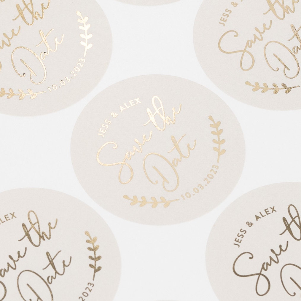 Personalised Foil Stickers, Wedding Invitation Stickers, Gold Foil Seals,  Wedding Stickers Envelope, Silver, Rose Gold Stickers, 51mm ST002 