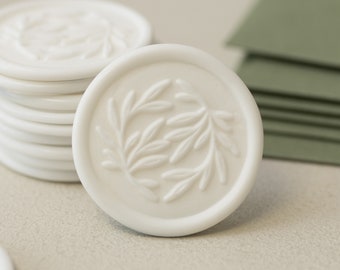 White Self Adhesive Wax Seal, Wedding Wax Seal Stamps, Self Adhesive Envelope Wax Seal Stickers, Invitation Envelope Stickers 'Foliage'