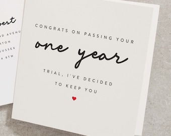 One Year Anniversary Card, Boyfriend One Year Anniversary Card, Husband One Year Anniversary Card, Anniversary Card For Partner AN108