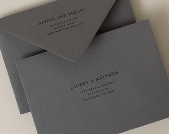 Printed Dark Grey Envelopes C6 (114x162mm) or 5x7 (135x189mm), Charcoal Invitation or RSVP Envelopes Colorplan, Printing Guest Addressing