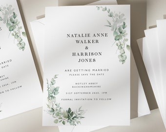 Personalised Foliage Save The Date Design, Greenery Save the Date Cards, Botanical Save the Dates, Olive Green Save The Dates 'Natalie'