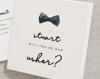 Will You Be My Usher, Wedding Card, Proposal Card, Bowtie, Time To Suit Up, Will You Be Our, Personalised With Any Name, With Envelope WY039