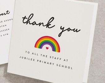 Personalised Thank You Teacher Card, Lockdown Teacher Thank You, Rainbow Teacher Greeting Card, Classroom, School Thank You Card TY007