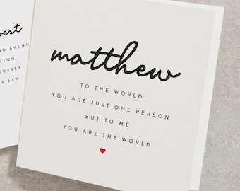 Personalised Valentines Day Card for Him, You Are The World To Me Valentines Day Card, Any Name Anniversary Card for Boyfriend VC035