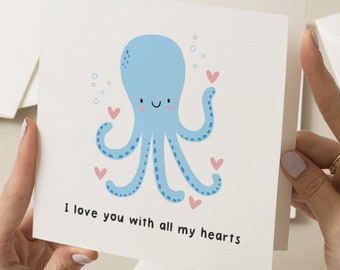 Funny Valentines Day Card For Him, Cute Valentines Day Card Wife, Husband Valentines Day Card, Boyfriend Valentines Day Gift, Octopus Card