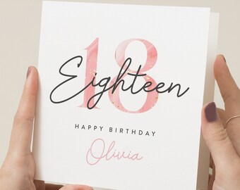 Carte personnalisée 18e anniversaire fille, carte 18e anniversaire pour petite-fille, cadeau 18e anniversaire fille, carte 18e anniversaire pour elle, soeur, amie