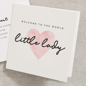 Neue Baby Mädchen Karte, kleine Lady Neue Baby Karte, süße rosa Herz Baby Karte für Neugeborene, neue Eltern Glückwunschkarte NB032