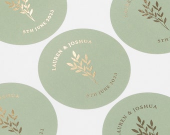Personalised Name Wedding Stickers, Floral Wedding Invitation Stickers, Sage Green Stickers, Save The Date Stickers, Envelope Stickers