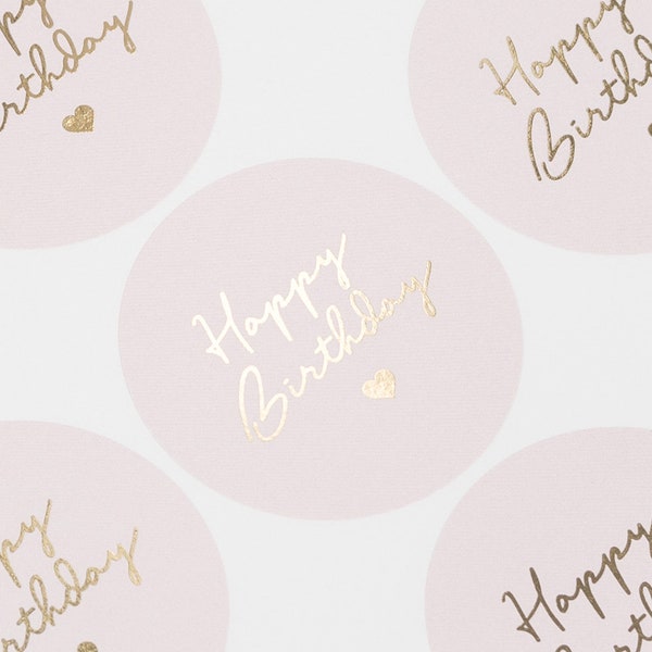 Happy Birthday Stickers, Gold Foil Birthday Stickers, Blush Pink Stickers, Custom Birthday Labels, Party Favours, Birthday Card Stickers