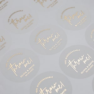 Throw Me Confetti Stickers, Throw Me Wedding Favour Labels, Foil Wedding Stickers, Custom Confetti Packaging, Wedding Stickers, 37mm ST026