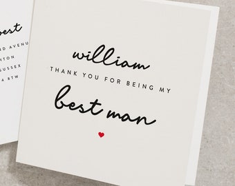 Personalised Best Man Thank You Card, Any Name, With Envelope, Best Man, Thank You Best Man, Thank You For Being My Best Man, Wedding WY057