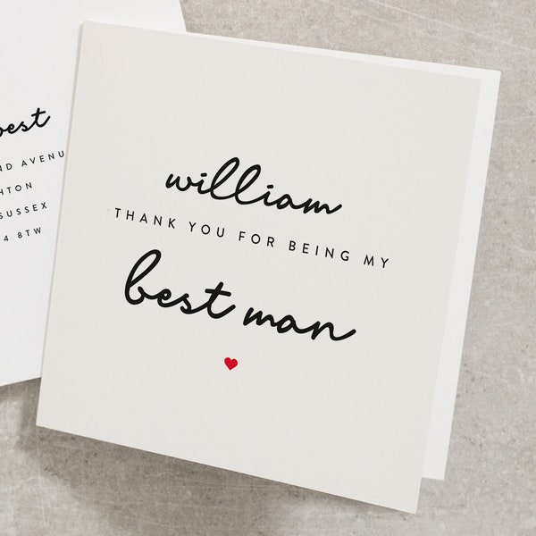 Personalised Best Man Thank You Card, Any Name, With Envelope, Best Man, Thank You Best Man, Thank You For Being My Best Man, Wedding WY057