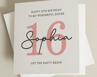 Personalised Birthday Card For Sister, 16th Birthday Gift For Sister, 16th Birthday Sister Card, Sixteenth Card For Sister, Sister Gift