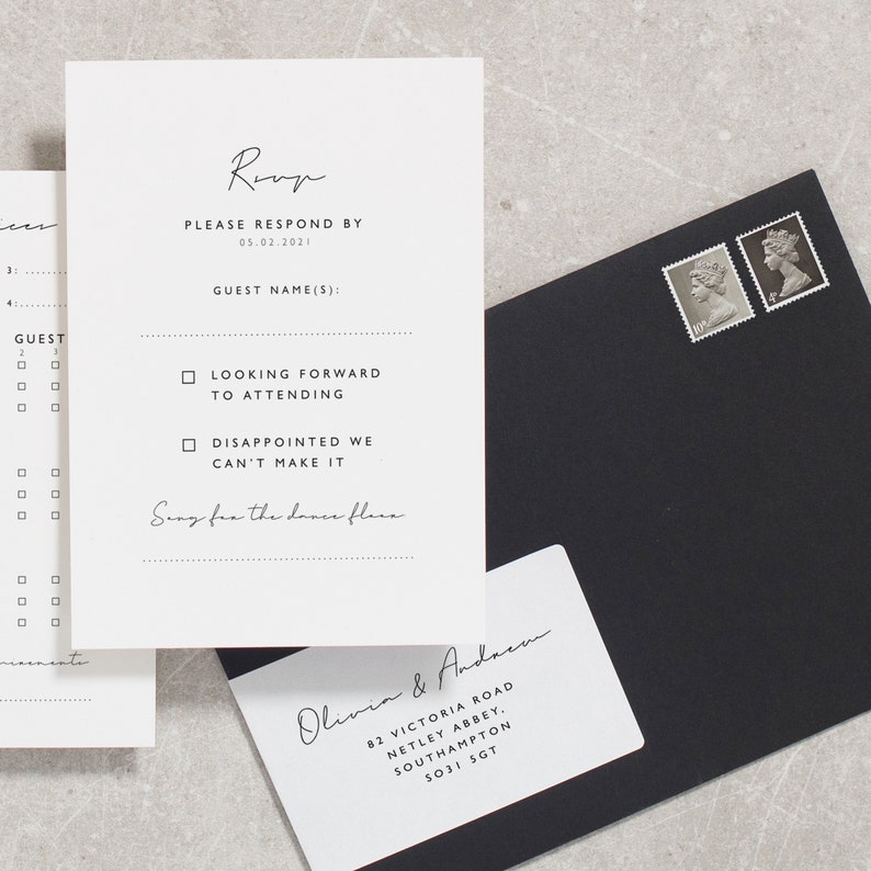 Black and White Wedding Invitation Set Classic Wedding Invite Etsy