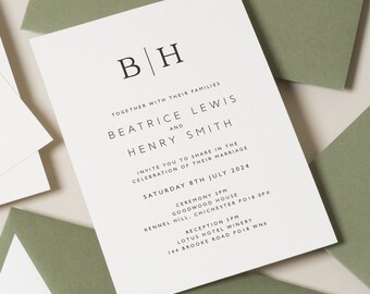 Minimal Wedding Invitation Suite, Modern Wedding Invitation, Black And White Invitations, Simple Wedding Invite Set 'Beatrice' SAMPLE