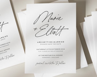 Calligraphy Save The Date Cards, Simple Save The Dates, Minimalistic Wedding Save The Dates, Save The Date Cards For Wedding 'Marie'