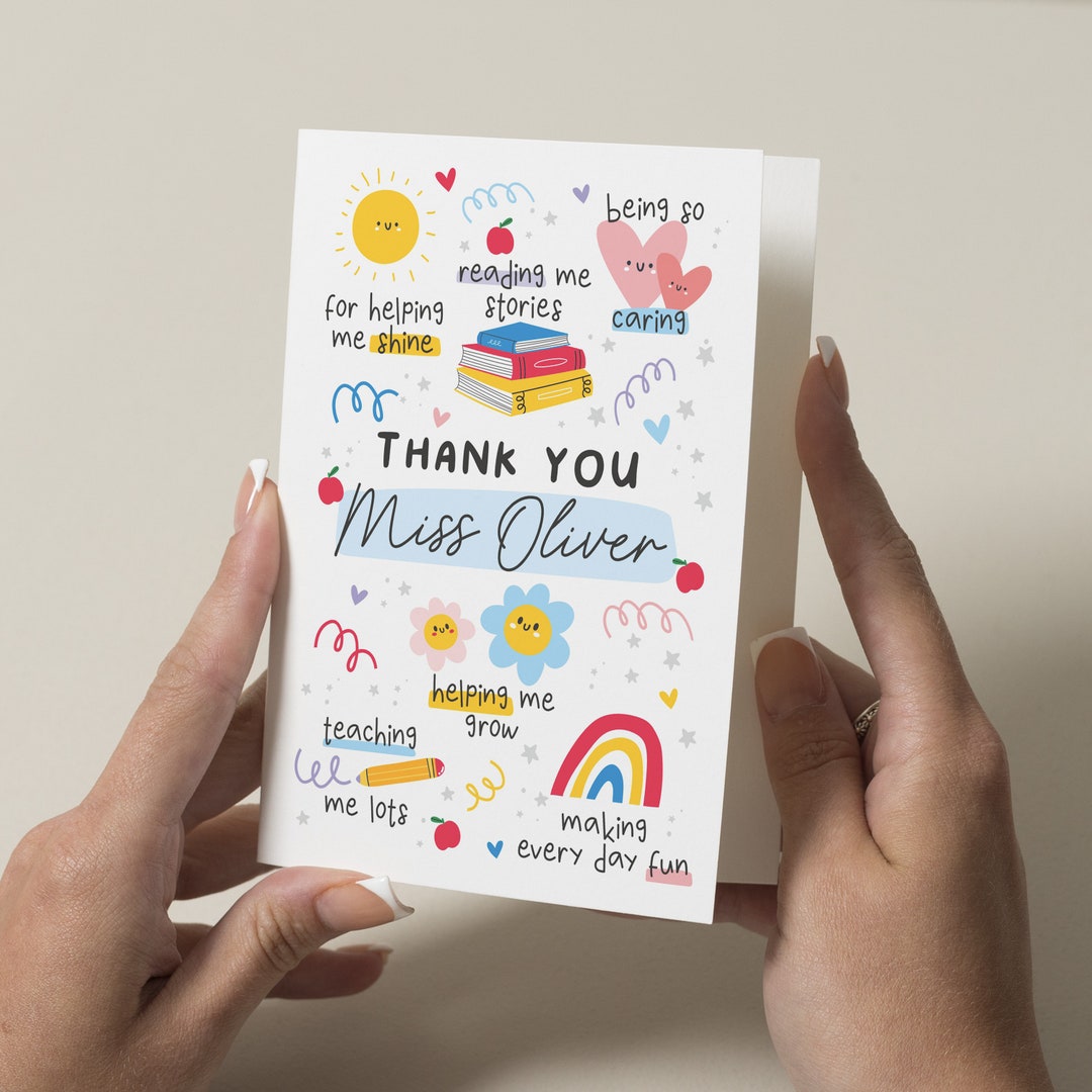 Personalised Teacher Thank You Card, School Thank You Card, End of Term ...