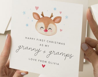 First Christmas As Nan and Grandad Card, Gran and Gramps Christmas Card, Personalised Xmas, Christmas Gran and Grandpa Card, Grandparents