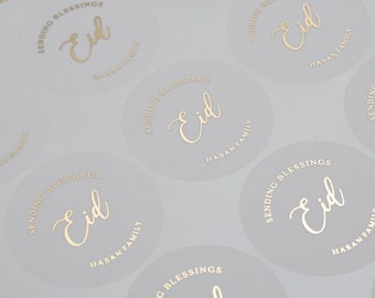 Eid Label, Sending Blessings Eid Foil Stickers, Personalised Eid Labels, Islamic Stickers With Foil, Silver, Rose Gold, Custom, 37mm ST061