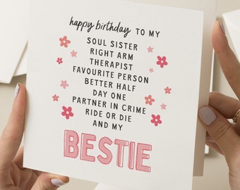 Bestie Birthday Card, Best Friend Birthday Card, Best Friend Card, Birthday Card, Poem Card, Funny Birthday Card, My Partner In Crime