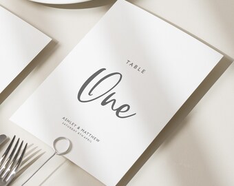 Table Name Cards Wedding, Simple Wedding Table Numbers, Table Name Cards, Double Sided Table Number Cards, Table Number Cards 'Ashley'