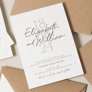 Calligraphy Wedding Invitation Set, Classic Wedding Invitation Card, Simple Wedding Invitations Suite, Modern Invite 'Elizabeth' SAMPLE image 1