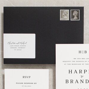 Minimal Wedding Invitations, Classic Black and White Wedding Invites with RSVP, Simple Wedding Invitation Set 'Harper' SAMPLE image 5