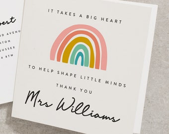 It Takes A Big Heart To Shape Little Minds, Teacher Thank You Card, Personalised Rainbow Teacher Card, End of Term Gifts For Teachers TC003