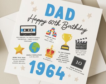 60th Birthday Card For Dad, Fact Birthday Card For Dad, Gift For Dad, Milestone Birthday Card, Gift For Dad, Father, For Him, Born In 1964