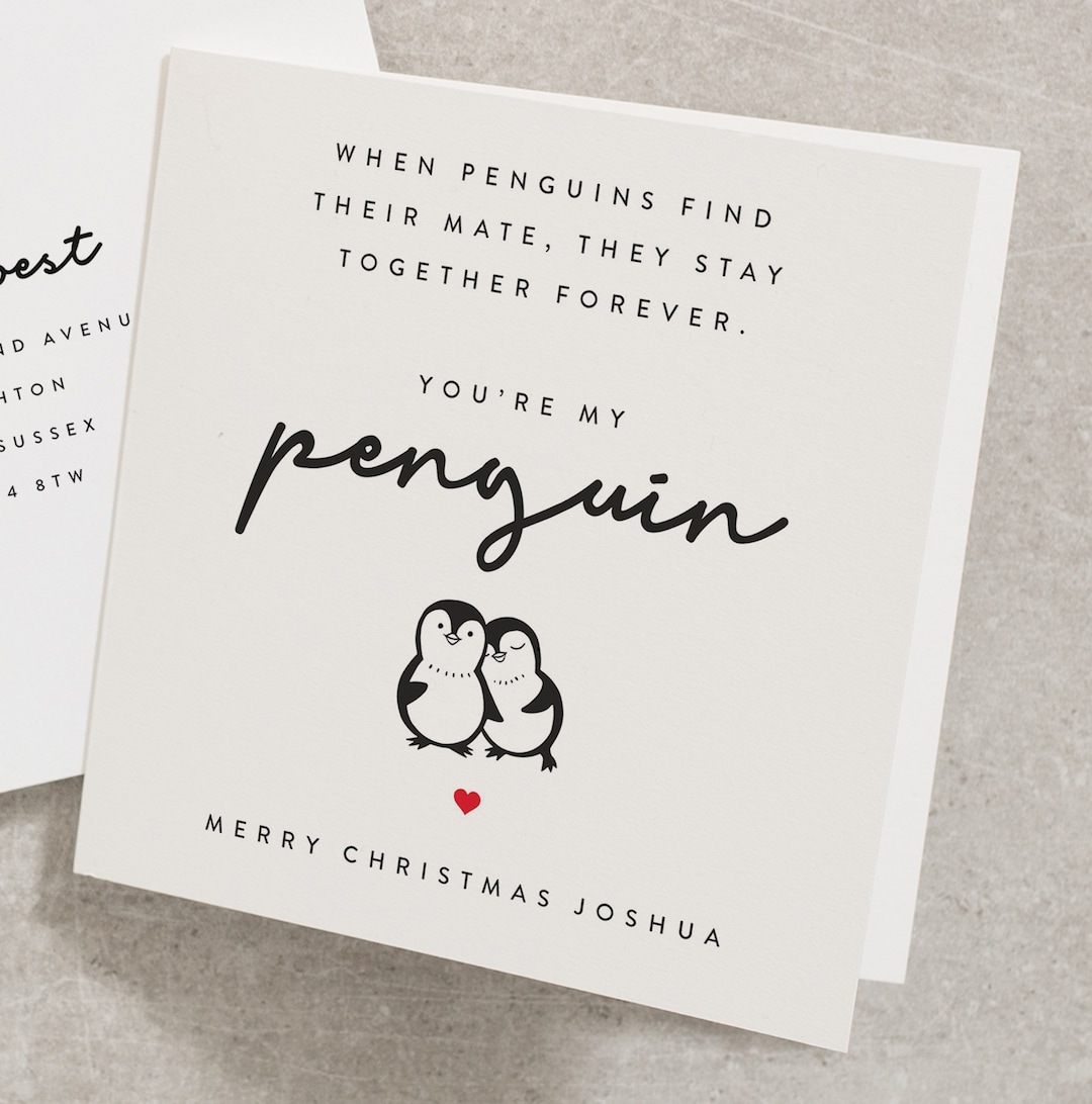 Personalised Penguin Christmas Card for Boyfriend, Girlfriend, Husband ...