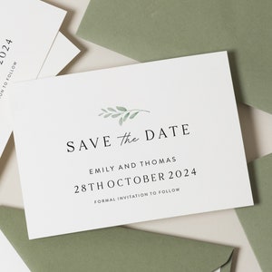 Olive Save The Date, Greenery, Save The Dates Green, Wedding Save The Date Cards, Personalised, Eucalyptus Save The Date Wedding