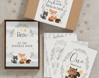 Woodland Baby Milestone Cards, Gender Neutral Milestone Cards, Animal Baby Milestone, Unisex Baby Milestone, Baby Keepsake Milestone Cards