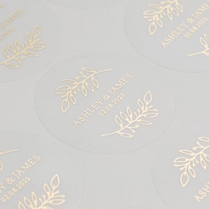 Personalised Wedding Envelope Seals, Real Foil, Leaf Stickers, Rustic Stickers, Wedding Stickers For Envelopes, Foil, 51mm, ST034