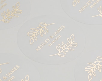 Personalised Wedding Envelope Seals, Real Foil, Leaf Stickers, Rustic Stickers, Wedding Stickers For Envelopes, Foil, 51mm, ST034