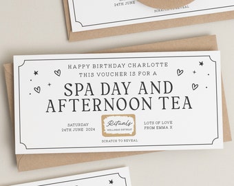 Personalised Gift Voucher Surprise, Scratch And Reveal Afternoon Tea, Spa Gift Scratch Reveal Card, Birthday Gift For Friend, Gift For Her