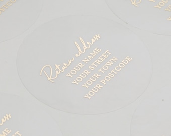 Rücksendeetiketten, Echte Folie Aufkleber, Adressaufkleber Rund, Personalisiert, In Gold oder Silber, 51mm, ST057