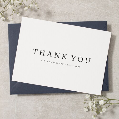 Simple Wedding Thank You Card With Envelopes Wedding Thank Etsy UK