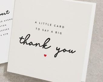 Carte de remerciement simple, petite carte pour dire un grand merci, carte de soutien pour ami, soeur, maman, papa, meilleur ami carte de remerciement TY002